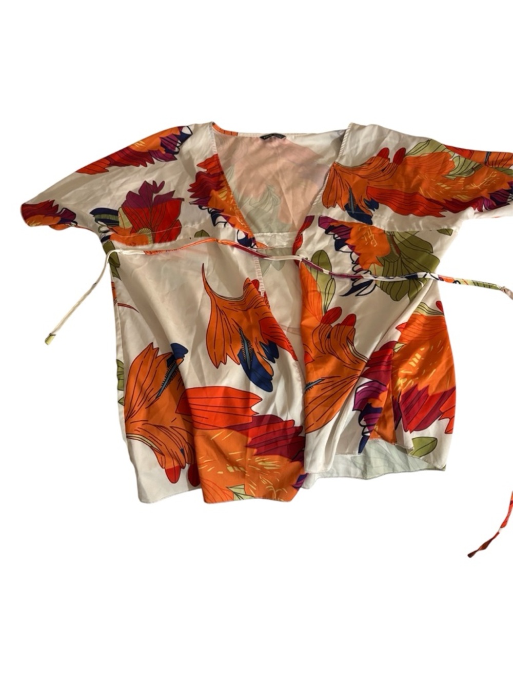 SHEIN Orange and White Floral Top with Tie Detail